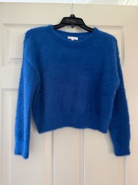 GB girls Electric Blue Fuzzy Crewneck Sweater